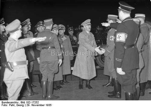 Adolf Hitler arrives for the inauguration of the 'Deutschlandhalle' (the Germany Hall) in Berlin